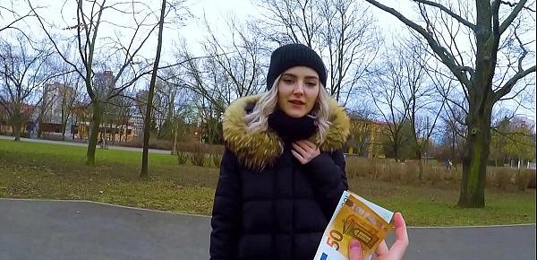  Cute teen swallows hot cum for cash - extreme public blowjob by Eva Elfie